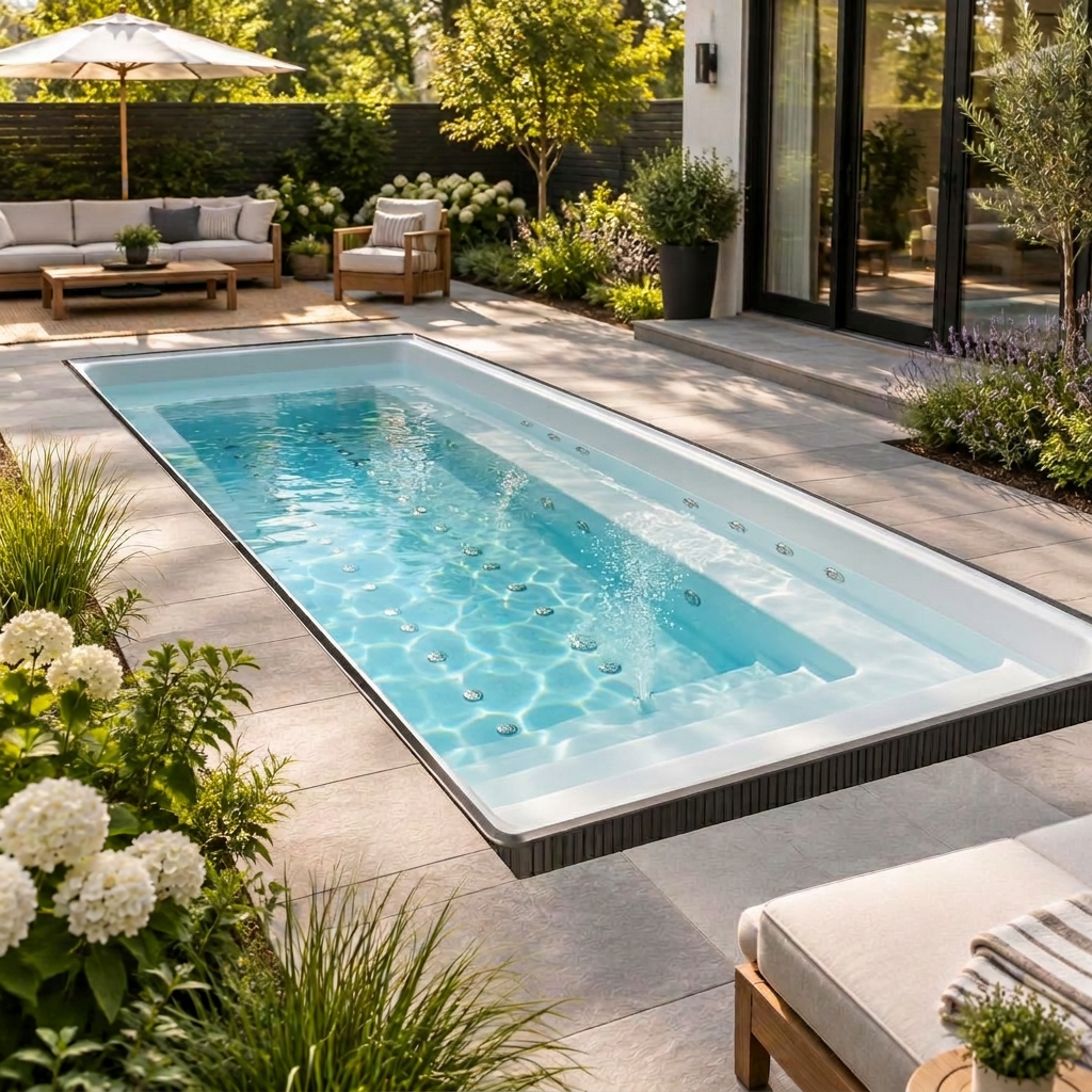 Concept visualization of The Courtyard 12ft semi-buried flush with a paved patio