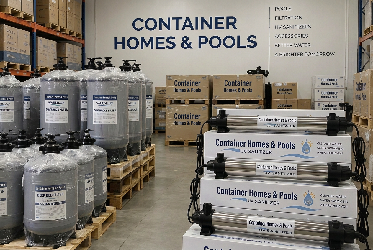 Filtration Upgrade in the Container Homes & Pools warehouse