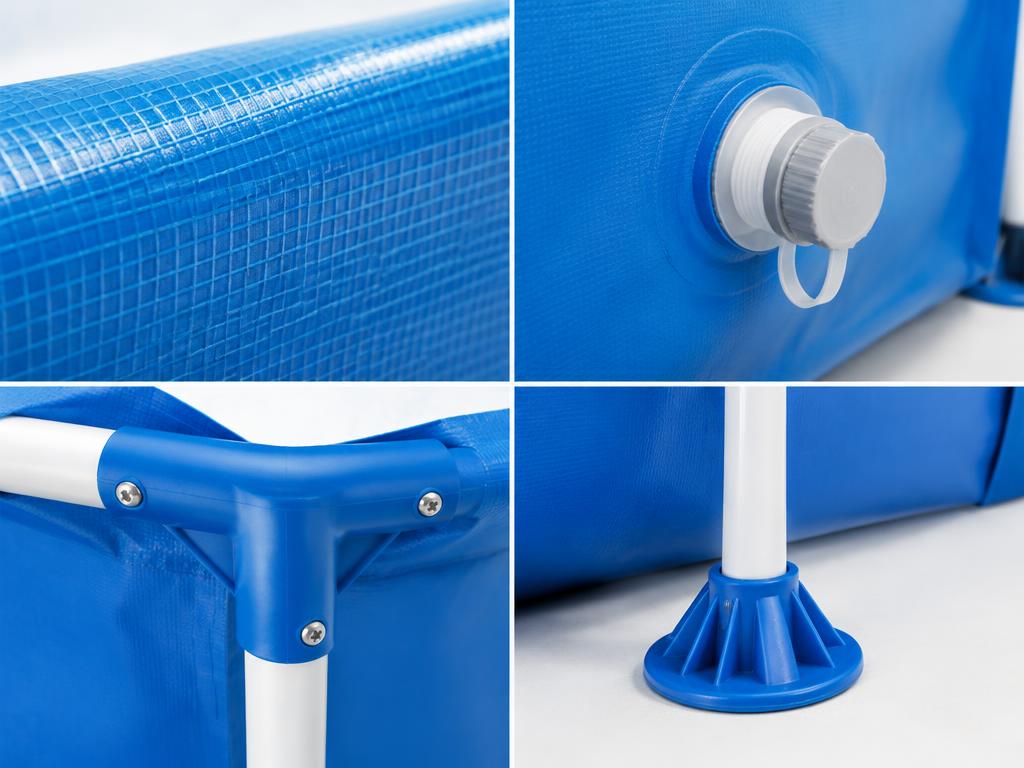 Foldaway Family Pool reinforced PVC walls, drain valve and frame joints