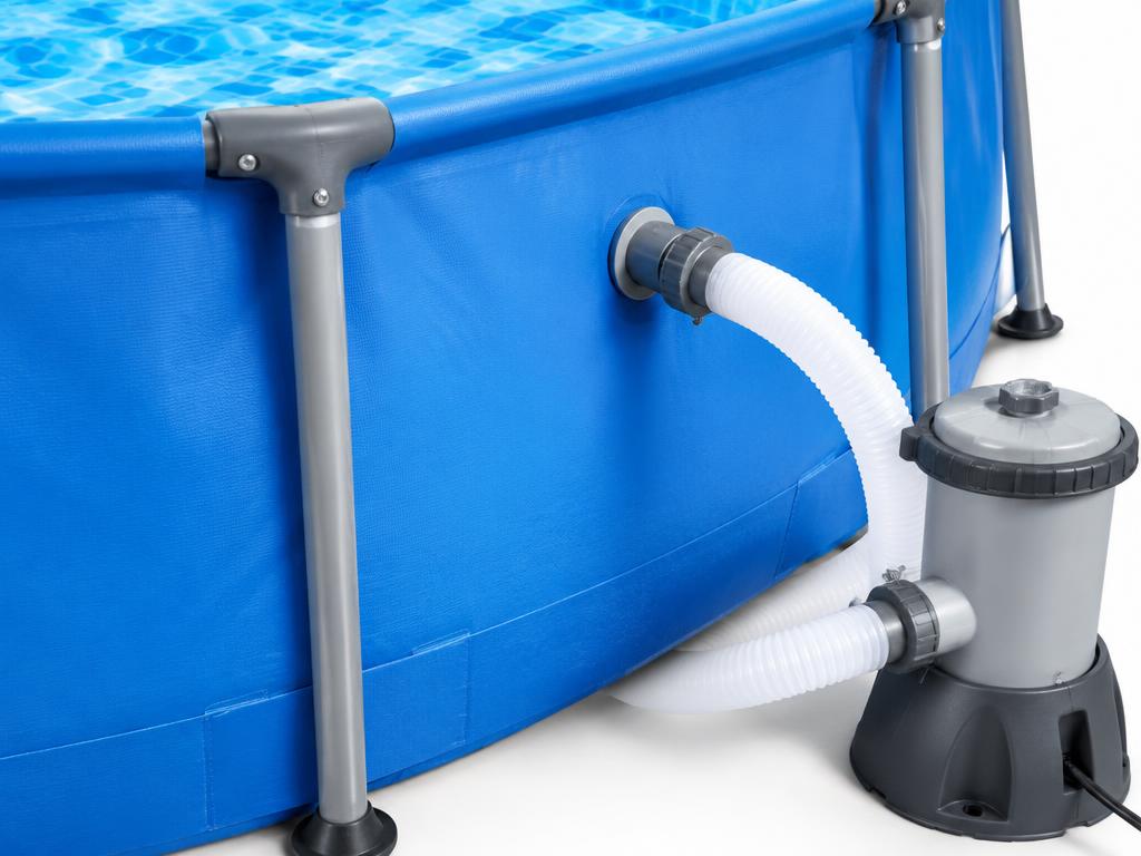 Steel Frame Pool frame poles, liner and filter pump connection