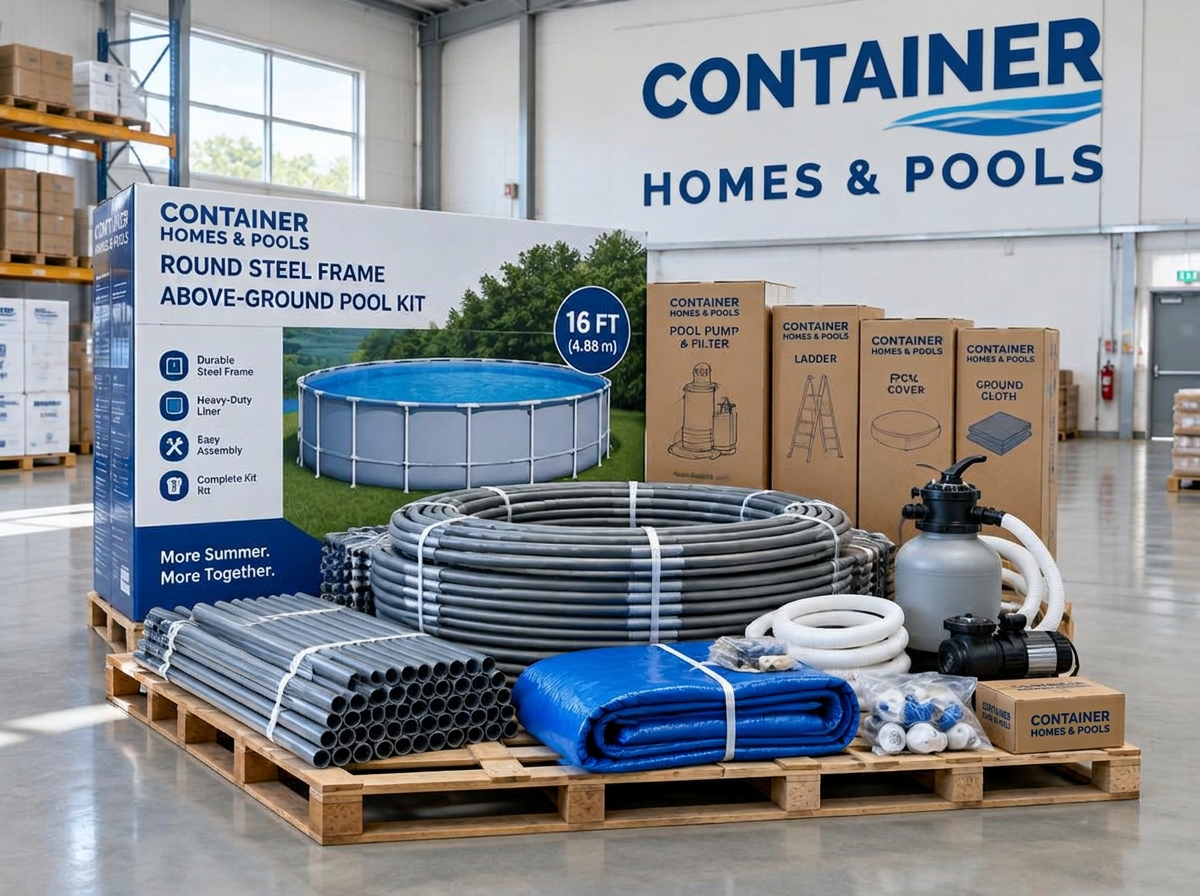 Steel Frame Pool 10ft kit in the Container Homes & Pools warehouse