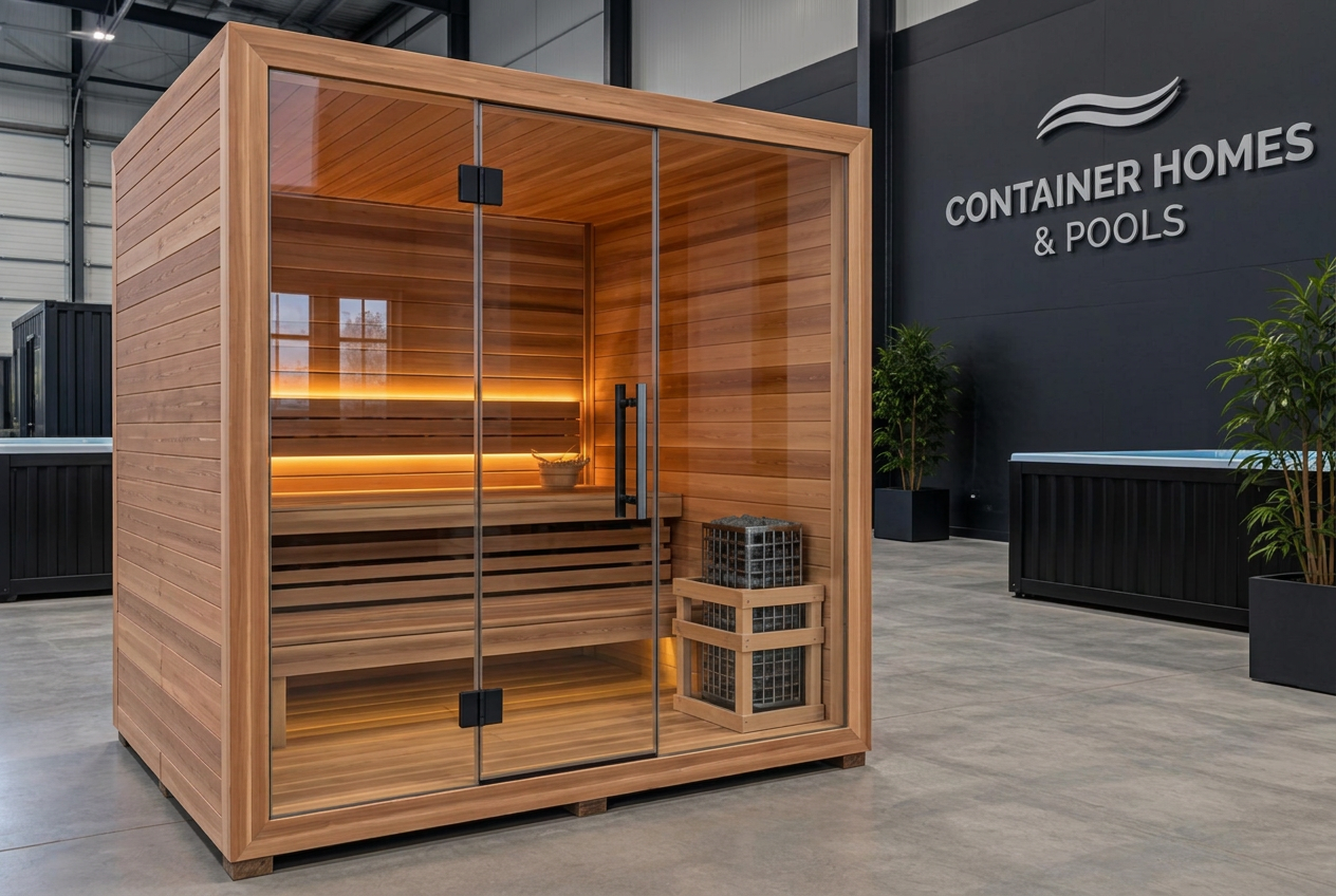 Nordic 4 in the Container Homes & Pools warehouse