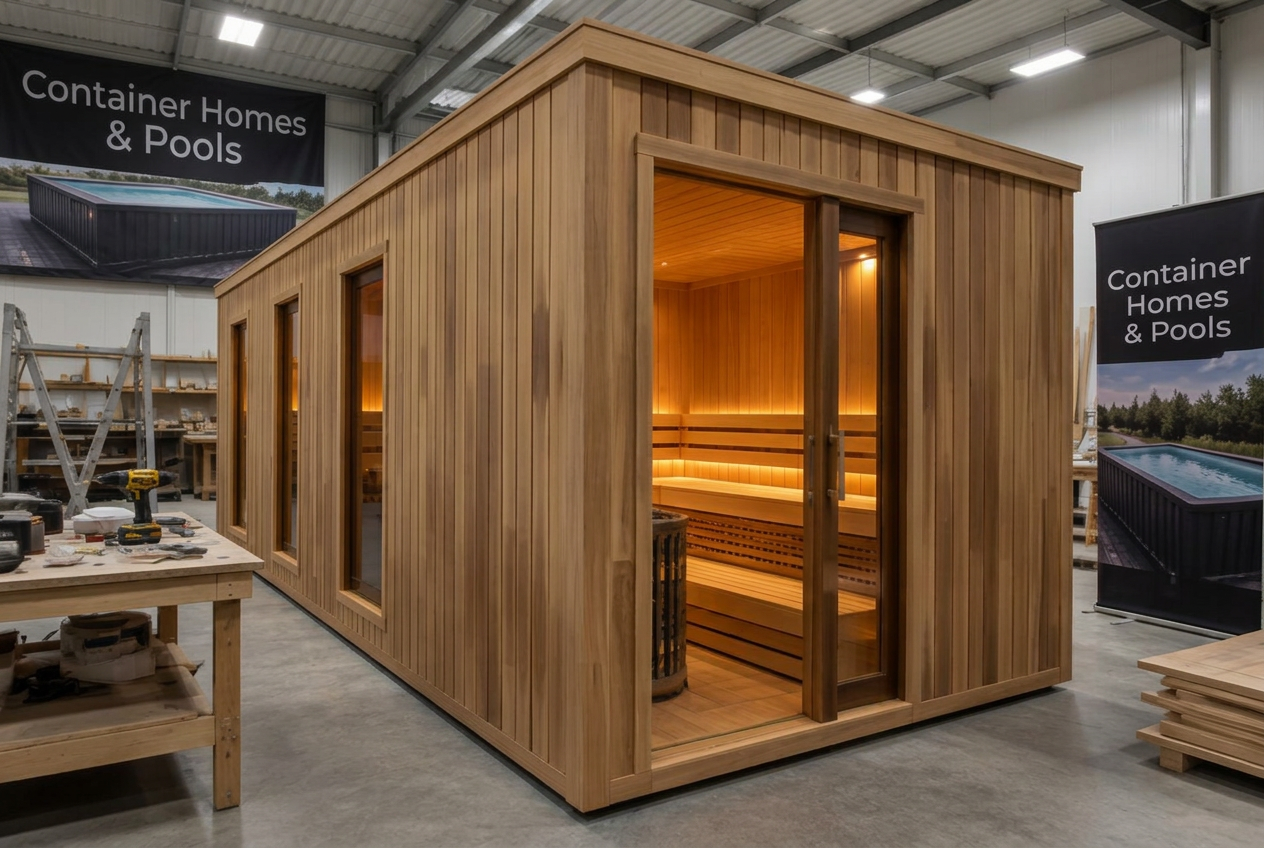 Nordic 8 in the Container Homes & Pools warehouse