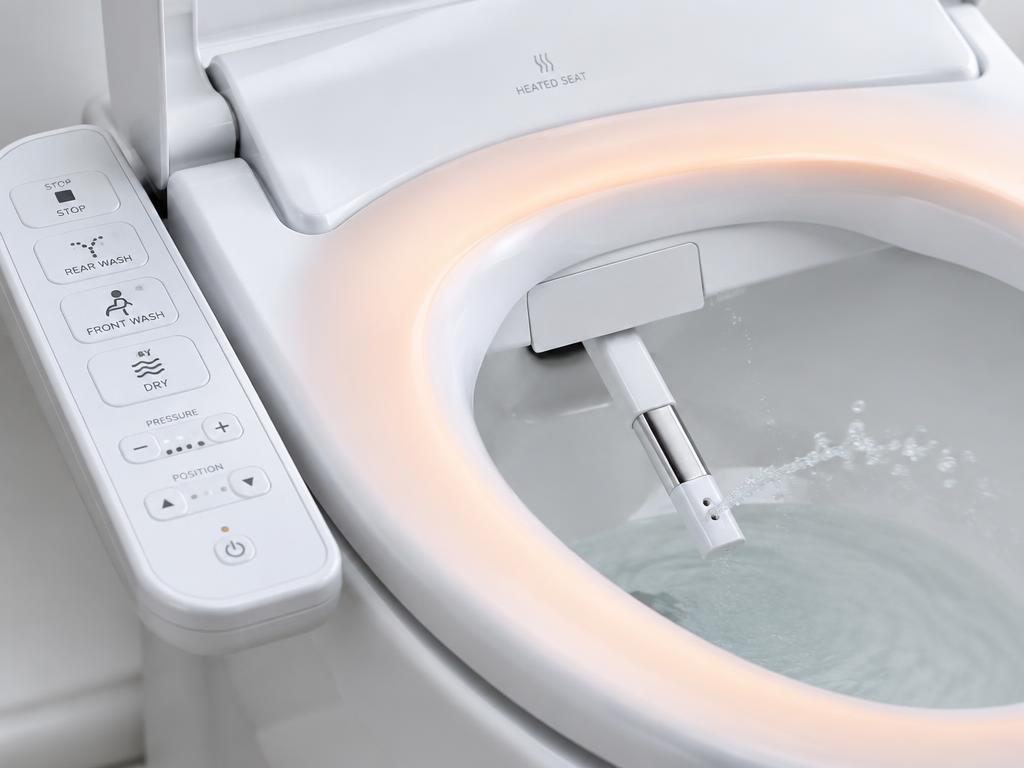 Smart toilet heated seat, bidet nozzle and control panel