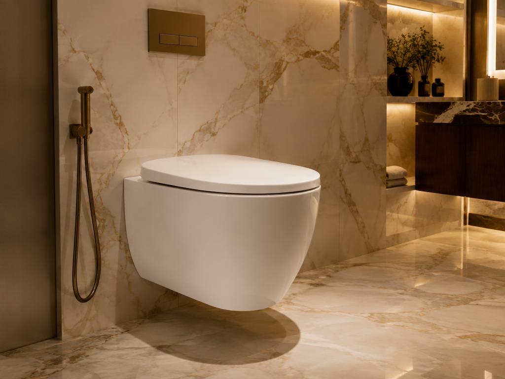 Luxury Rimless Toilet in a high-end marble bathroom