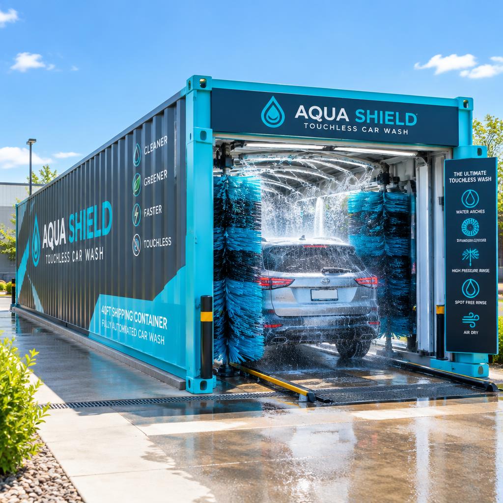 Express Touchless Tunnel 40ft automatic container car wash in operation