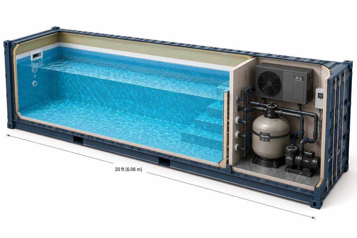 Cross-section of The Plunge showing the heat pump and equipment room