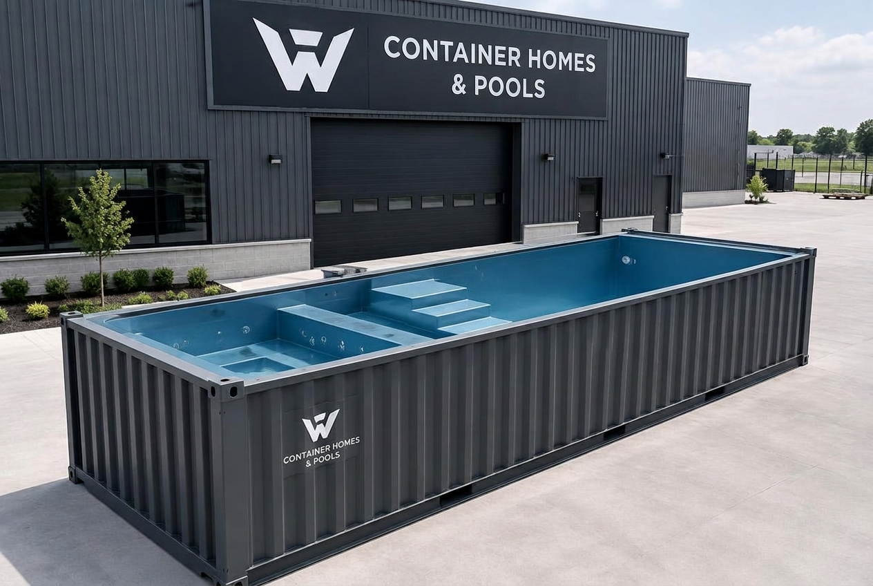 Brand-new Spa 40ft container pool before installation